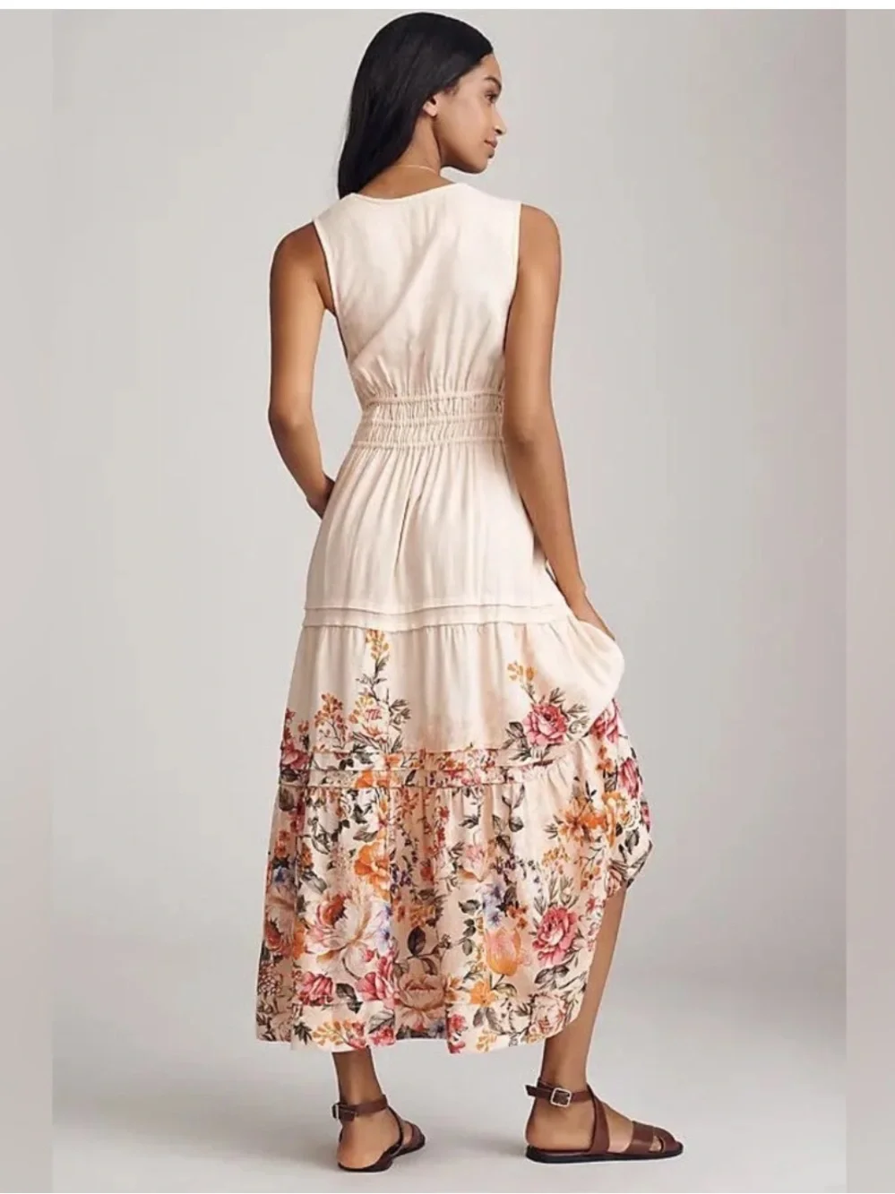 ANTHROPOLOGIE The Somerset Linen Sleeveless Maxi Dress Size Medium Floral - Picture 3 of 4